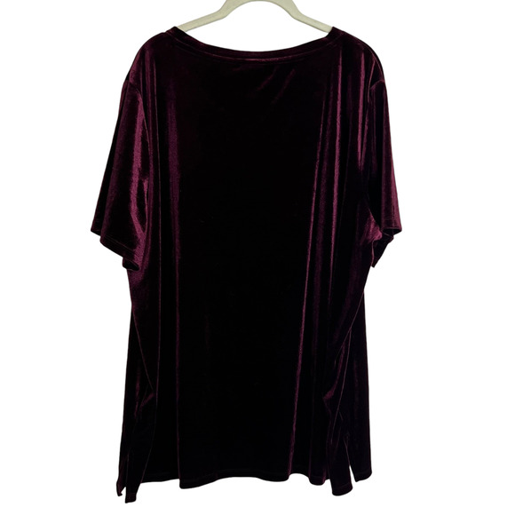 Old Navy Womens Velvet Knit Top XXL Burgundy Short Sleeve Stretchy Dark Romantic - Picture 3 of 5